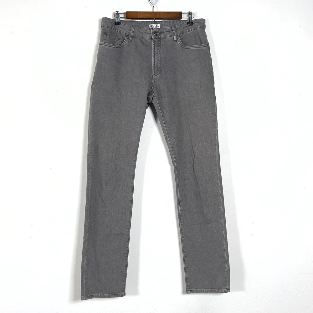 Peter Millar Straight Leg Jeans‎ Mens Sz 34x33 Gray Denim Pants 5 Pocket Stretch